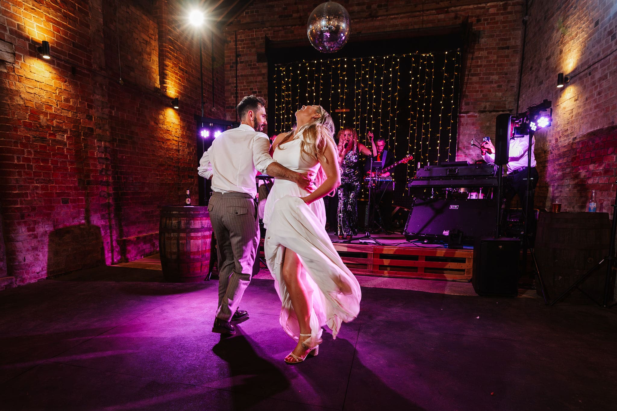 bride and groom first dance, by Eastfield Barn wedding photographer, Ben Lee.