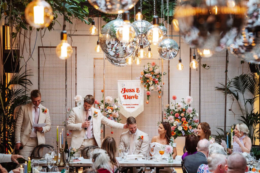 Wedding speeches at Jess and Dave's wedding at the Hackney, captured by Ben Lee Photography