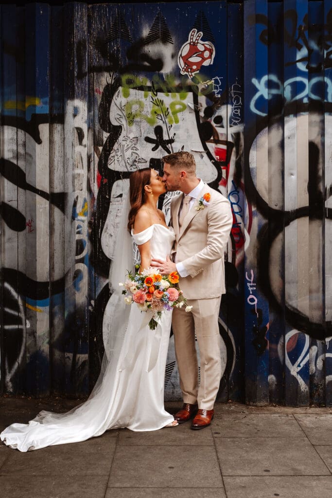 bride and groom street photography at Jess and Dave's wedding at the Hackney, captured by Ben Lee Photography